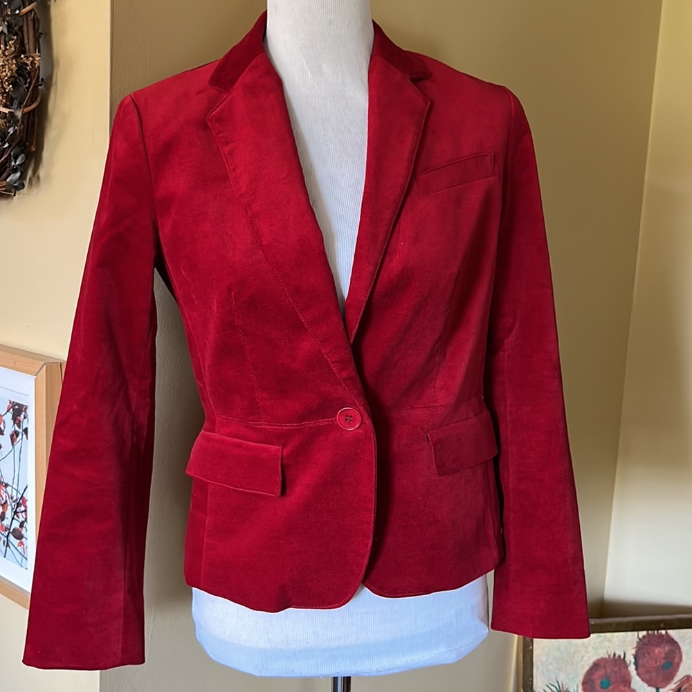 TALBOTS Size 6P Red Velvet Blazer Soft Stretch Cotton Career Vibrant $149 NEW